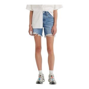 NEW Levi's 501 High-Rise Mid-Thigh Shorts - Medium Indigo Destructed Size 34